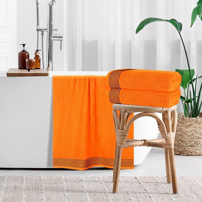 Belizzi Home Ultra Soft 4 Pack Oversized Bath Towel Set 27x54 inches, 100% Cotton Bath Towels, Highly Absorbant Compact Quickdry & Lightweight Towel, Ideal for Gym Travel Camp Pool - Orange