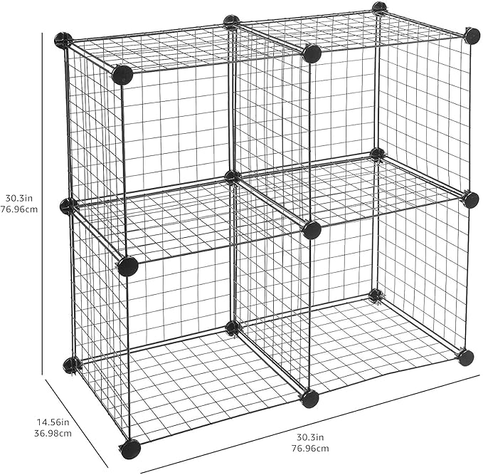 Amazon Basics 4 Cube Storage Organizer - Wire Grid Closet and Shelves, Stackable, Black 14"x14"x14"