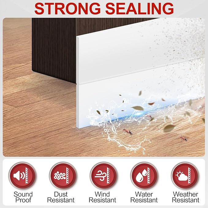 MYFAMIREA Door Weather Stripping 2IN (W) x 10FT (L) Door Draft Stopper Seal Tape Silicone Seal Strip Self Adhesive Shower Sweep Insulation Tape Side Bottom Strip for Sliding Glass Window Gap, White