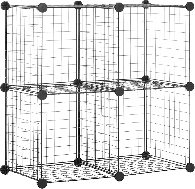 Amazon Basics 4 Cube Storage Organizer - Wire Grid Closet and Shelves, Stackable, Black 14"x14"x14"