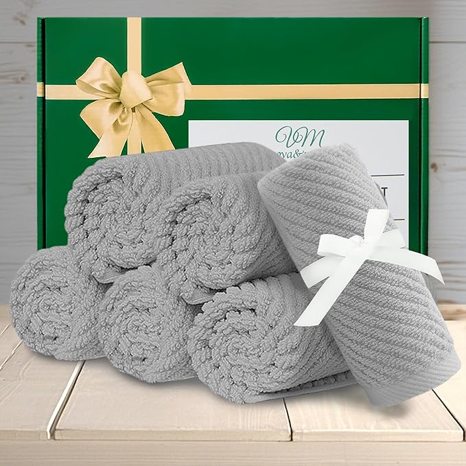 VOOVA & MOVAS Grey Washcloths 6PC (13"x13") - 100% Cotton | Lightweight | Thick | Quick Dry | Soft | Absorbent, Small Hand Towels for Face, Wash Cloths for Bathroom & Showering, Towel Gift Set, Gray