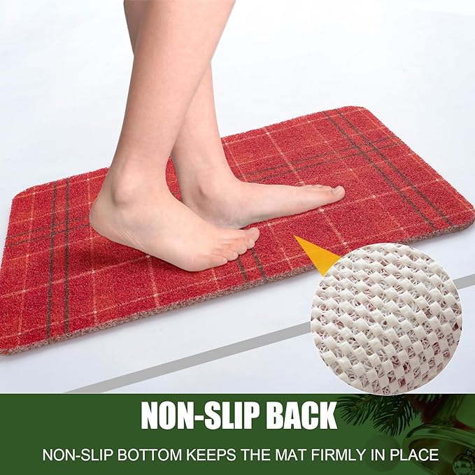 Christmas Non-Slip Bathtub Mat, Anti Slip Shower Mat, Fast Drying Bathtub Mats, Foot Scrubber Mat, Anti Slip Mat for Tub, Floor, Bathroom, Kitchen, Home, Hotel (Holiday Plaid, 24"x16")