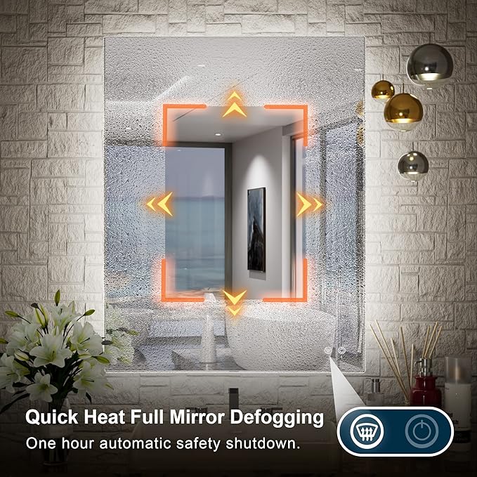 TETOTE 24 x 32 Inch LED Backlit Bathroom Vanity Mirror,Anti-Fog,Dimmable,CRI90+,Touch Button,Water Proof,Horizontal/Vertical Wall Mounted with Light
