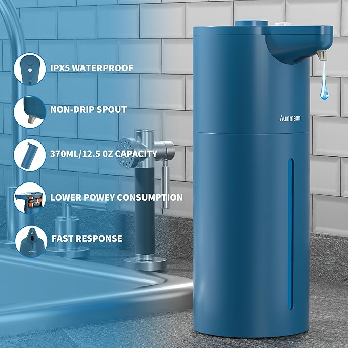 Automatic Soap Dispenser Touchless, Hands-Free, Multi Adjustable Volume, Long Battery Life, Compatible with Thick & Thin Dish/Hand Soap for Bathroom and Kitchen, Easy for Toddlers, Blue