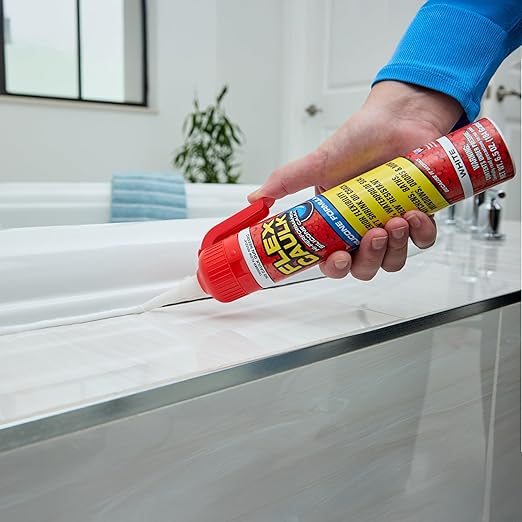 Flex Caulk, Silicone, Waterproof & Weatherproof Sealant, Strong, Indoor, Outdoor, Bath, Kitchen, Shower, Sink, Window, Baseboards, Door, RV, Roof, Wood, Glass, Tile, Marine, White, 6.5 oz, 1-Pack
