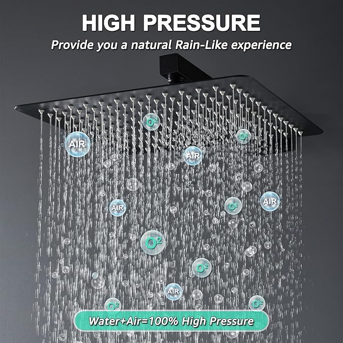 KOJOX 12 Inch Black Shower System with Rain Shower Head, Handheld Shower, Bathroom Luxury Mixer Combo Set, Wall Mounted Faucet Rough-in Valve and Trim Kit