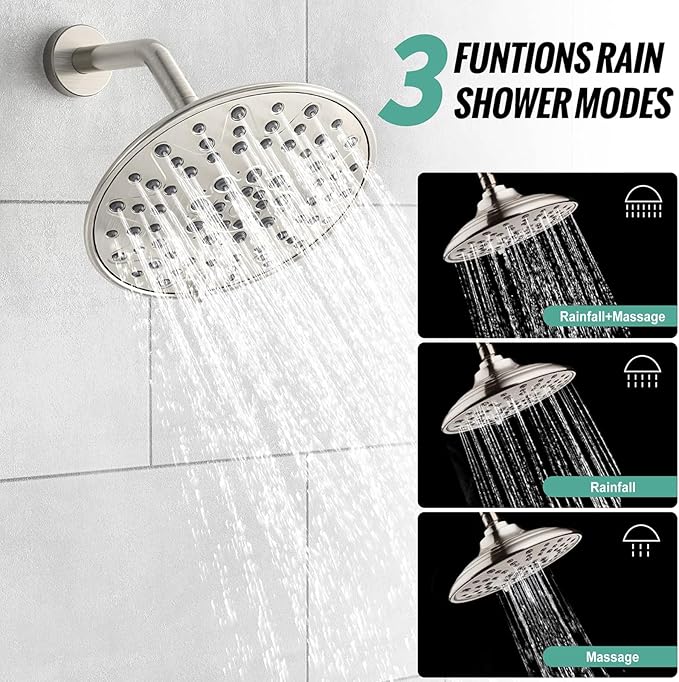SR SUN RISE Shower Faucet - 8 Inch Multifunctional High Pressure Shower Head System with Handheld Shower Head Fixtures - Valve Included - Brushed Nickel