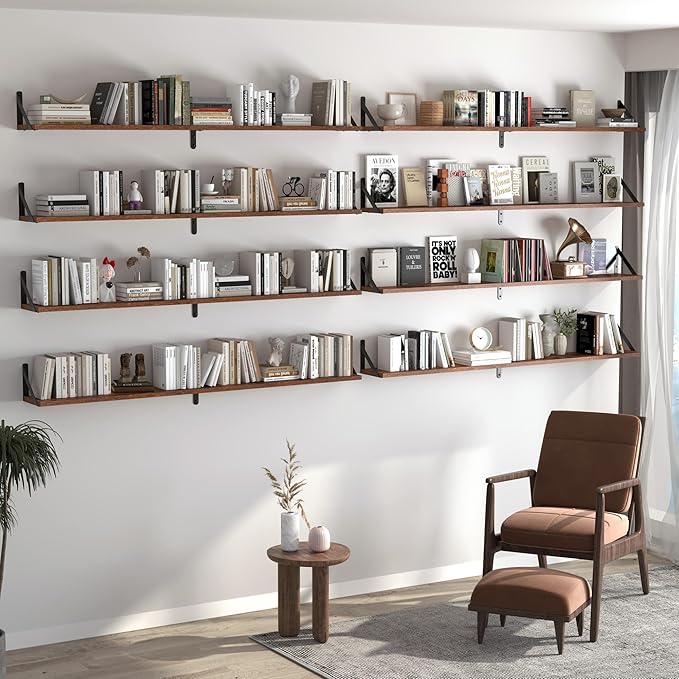 Heimlove 48 Inch Large Wall Bookshelves Set of 3, Wall Mounted Bookshelves,Heavy Duty Wooden Shelves for Living Room,Bedroom,Kitchen,Laundry Room Storage & Decor