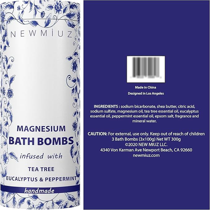 Magnesium Bubble Bath Bombs Long Lasting Foaming Sore Muscles Recovery Tea Tree Relaxing Stress Relief Calming Self Care Spa Gift for Birthday Christmas