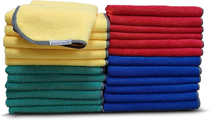EvaClean Premium Microfiber Cleaning Cloth 16"x16" - Reusable, Washable, Non-Scratch, Microfiber Towels for Cleaning, Dusting, Polishing, High Absorbency & Durability, 4 Colors, 24-Pack