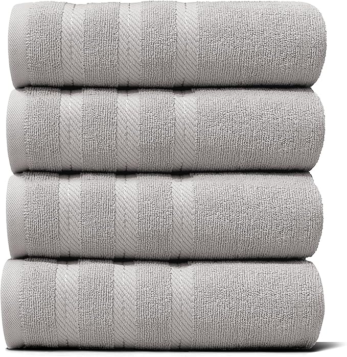 Hearth & Harbor Luxury Hand Towels - 100% Ring Spun Cotton Hand Towels for Bathroom, Shower, Spa, Soft & Absorbent Towels, 4 Piece Set, Light Gray