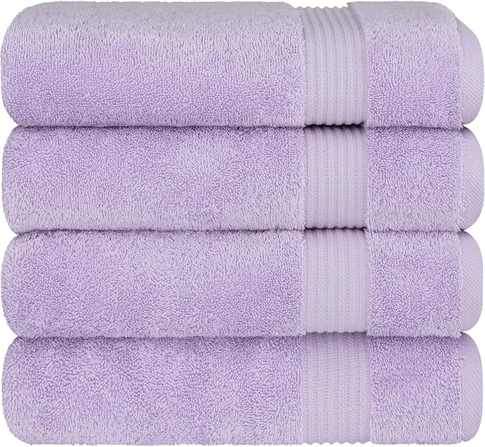 Cotton Paradise 4 Piece Turkish Bath Towels for Bathroom, 100% Cotton Extra Large Soft Plush Towels Bathroom Set, Lilac