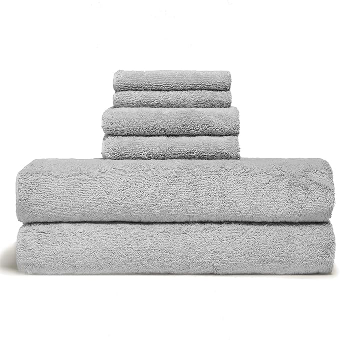 Italic Ultraplush Luxe 6 Piece Towel Set – 2 Bath Sheets, 2 Hand Towels, 2 Washcloths – 800GSM Soft, Highly Absorbent & Quick Drying, Resort Grade 100% Australian Cotton Towels (Light Gray)