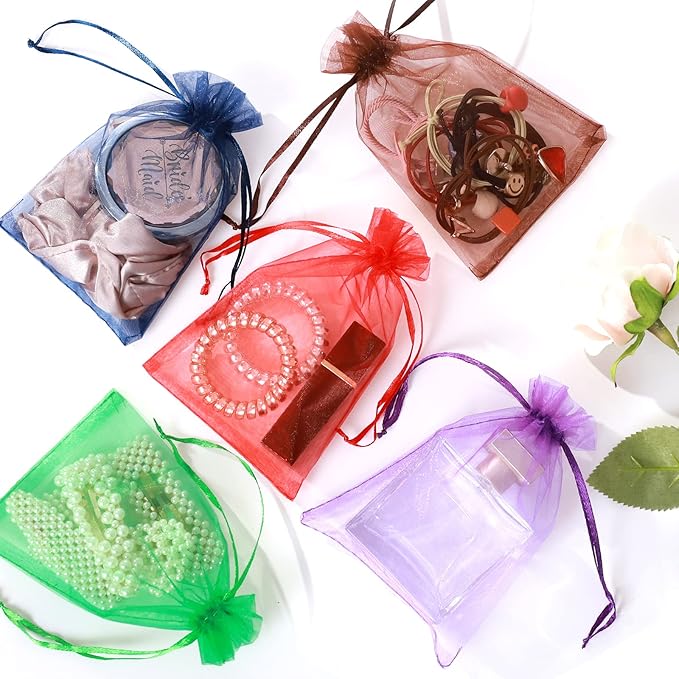 100PCS 4X4.72" Mixed Color Satin Drawstring Organza Pouch Gift Bags for Wedding, Party, Jewelry, Christmas, Festival, Bathroom Soaps, Makeup
