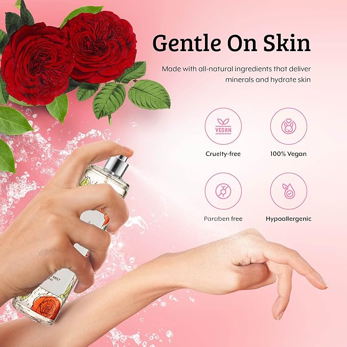 Freida and Joe Rose Elegance Fine Fragrance Body Mist Spray Capturing Timeless Allure of Blooming Roses, 8 oz Spray Bottle Ideal for Gifting, Stocking Stuffer