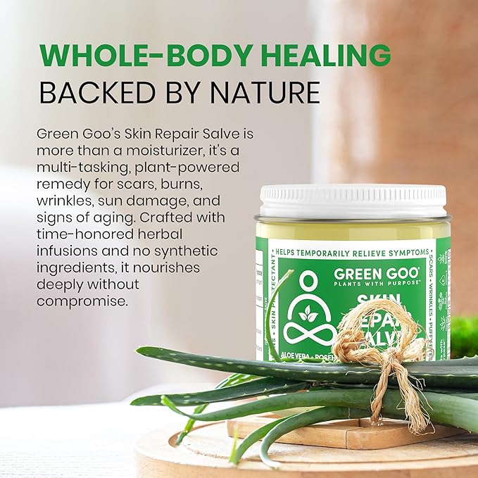 Green Goo Skin Repair Healing Salve, Natural Body & Face Moisturizer with Aloe Vera, Improves Skin's Appearance, Great for Scarring & Wrinkles, 4 Oz