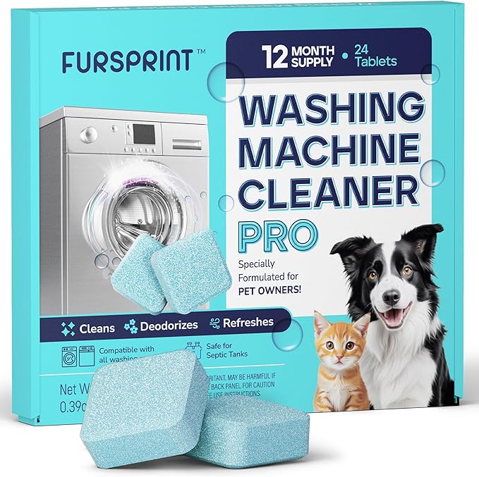 Washing Machine Cleaner Tablets - 24 Pack for a 12 Month Supply. Formulated for Pet Owners. Compatible with HE, Top & Front Load. Easily Removes Residue, Grime. Value Brand by Uproot Clean