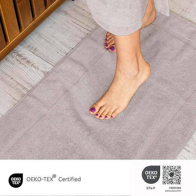 SALBAKOS 100% Turkish Cotton Bath Mat Set 2-Piece - 20x34 inch, Premium Quality Hotel & Spa Collection, Soft, Absorbent, Long Lasting, Durable Bathroom Rugs | Made in Turkey (Stone, 2 Bath Mats)
