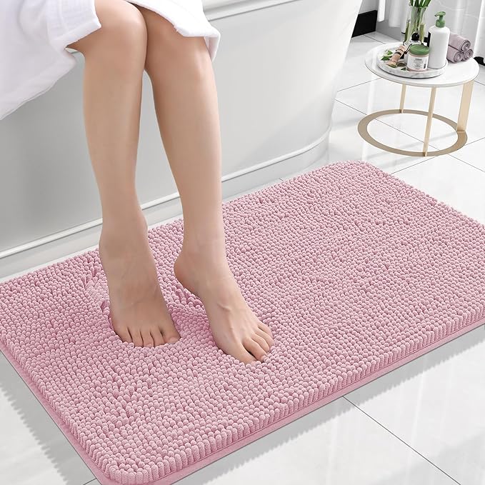 OLANLY Bathroom Rugs 24x16, Extra Soft Absorbent Chenille Bath Rugs, Rubber Backing Quick Dry, Machine Washable Bath Mats for Bathroom Floor, Tub and Shower, Home Decor Accessories, Dusty Rose