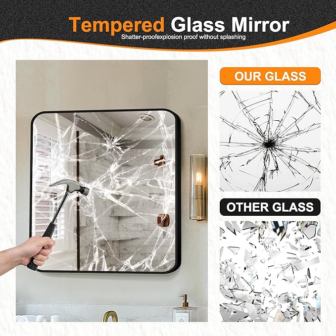 Delma Bathroom Vanity Mirror, Black Framed Bathroom Mirror for Over Sink, High-Definition Bathroom Mirror, Versatile Bathroom Vanity Mirror, Hangs Horizontally or Vertically(30x30, Black)