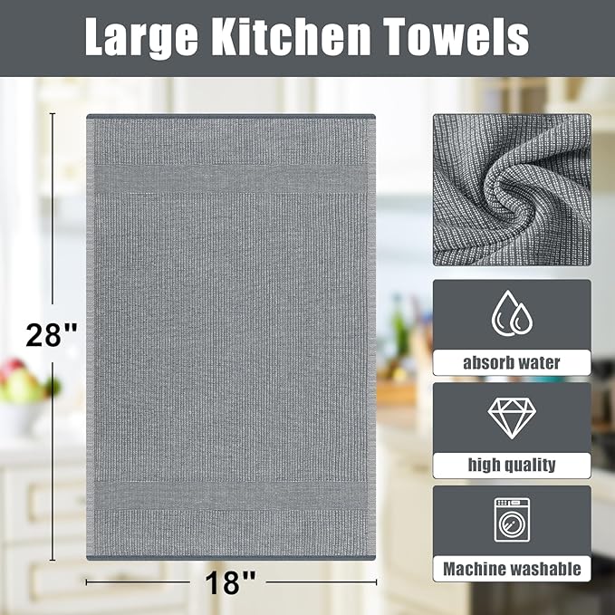 Homaxy Premium Kitchen Towels(18”x 28”, 6 Pack), Large Cotton Kitchen Hand Towels, Flat and Terry Dish Towels, 380 GSM Highly Absorbent Tea Towel Set with Hanging Loop, Multicolor