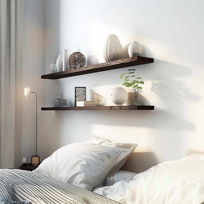 48 Inch Floating Shelves for Wall Rustic Brown Wood Wall Shelves for Bedroom Set of 4