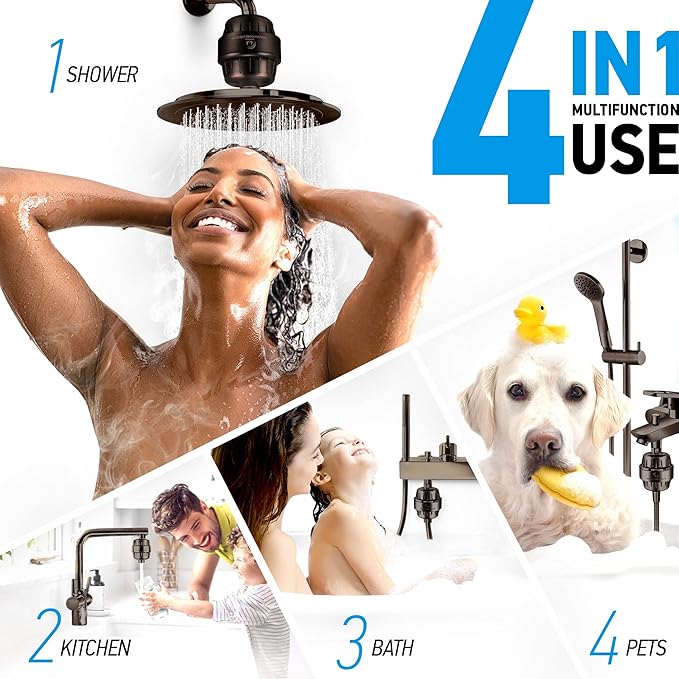 AquaHomeGroup 20 Stage Shower Head Filter with Vitamin C E A for Hard Water - High Output Filters to Remove Chlorine and Fluoride - 2 Cartridges Included - Consistent Flow Showerhead Filter