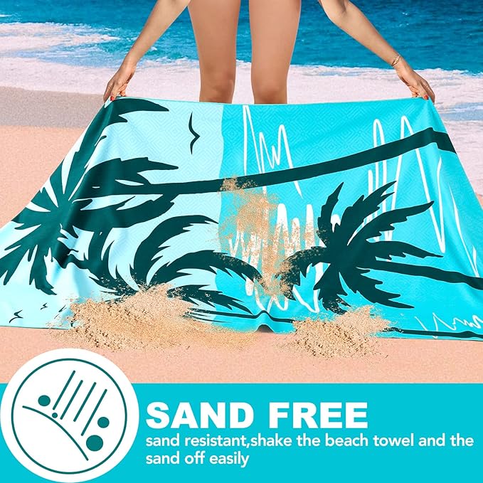 2 Pack Microfiber Beach Towel, Oversized Microfiber Pool Towel 75”x 35”, Sand-Free Beach Towel, Quick Drying Camping Towel, Super Absorbent Bath Blanket, Soft Breathable and Lightweight