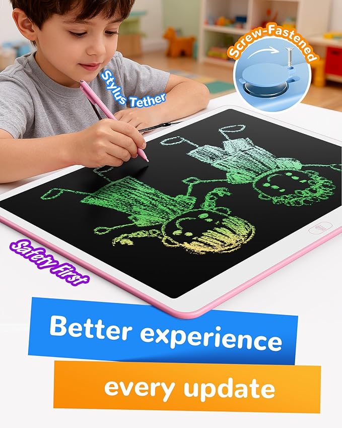 KOKODI LCD Writing Tablet, 20 Inch Colorful Toddler Doodle Board Drawing Tablet, Erasable Reusable Electronic Drawing Pads, Educational and Learning Toy for 3-6 Years Old Boy and Girls(Pink)