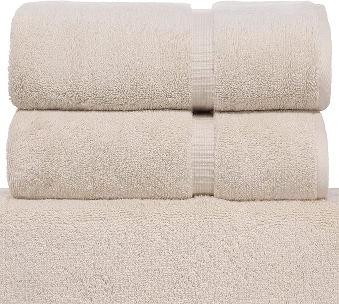 Luxury Hotel & Spa Collection Highly Absorbent, Quick Dry 100% Turkish Cotton 700 GSM, Eco Friendly Towel, for Bathroom Dobby Border Soft Bath Towel Set 27 X 54 (Beige, Bath Towels - Set of 2)