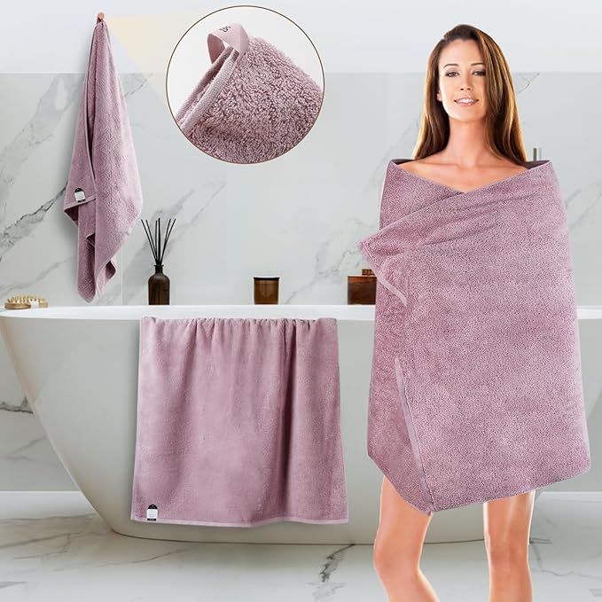 SEMAXE 4-Pack Luxury Bath Towels for Bathroom, 100% Cotton, Soft, Absorbent, and Quick-Drying, 55"x27", Purple, Perfect for Hotels, Gyms, and Spas