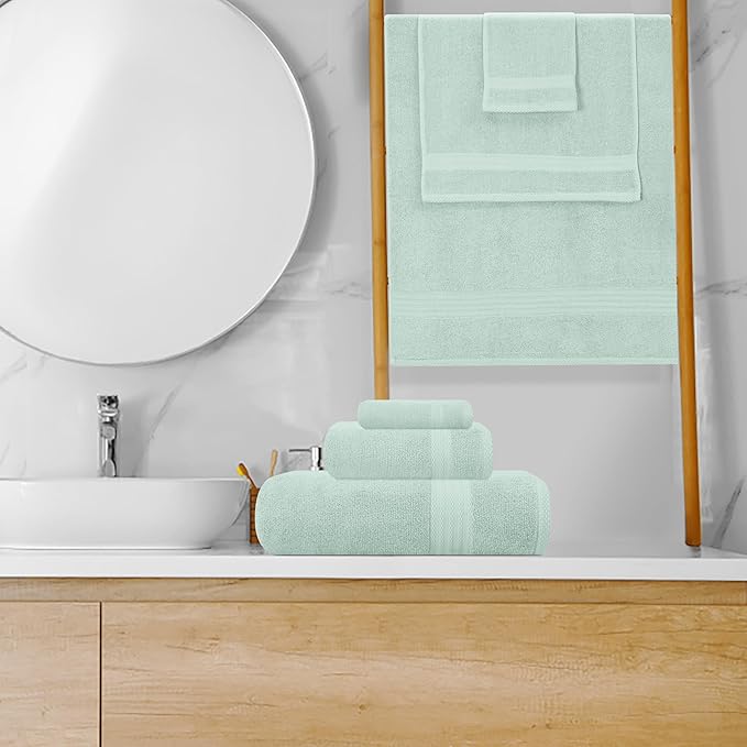 GLAMBURG Ultra Soft 8-Piece Towel Set - 100% Pure Ringspun Cotton, Contains 2 Oversized Bath Towels 27x54, 2 Hand Towels 16x28, 4 Wash Cloths 13x13 - Ideal for Everyday use, Hotel & Spa - Sea Green