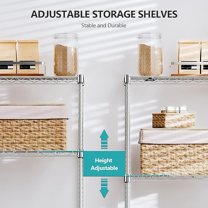 IZEUK 4-Tier Heavy Duty Steel Storage Shelves, Metal Shelf Wire Shelving Rack for Pantry, Kitchen, Home, or Office Organization (29.5" W x 13.7" D x 47.2" H, 1000LBS, Chrome)