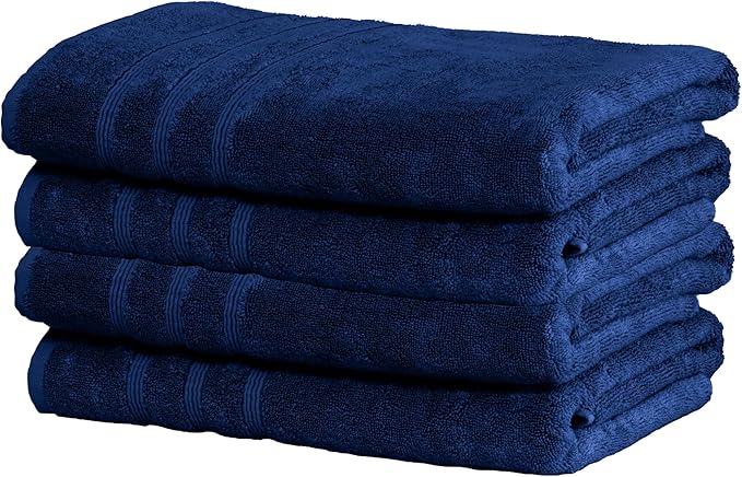 Mosobam Luxury Turkish Set of 4 Bath Towels 30X58 Navy Blue 700 GSM Bamboo Viscose & Aegean Turkish Combed Cotton