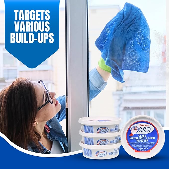 Bruce's GSR Heavy Duty Glass Water Spot Remover for Shower Glass Cleaner - Hard Water Stain Remover & Shower Door Cleaner - Removes Dirt, Soap Scum, Toilet Ring & Hardwater Mineral Stains (10 oz)