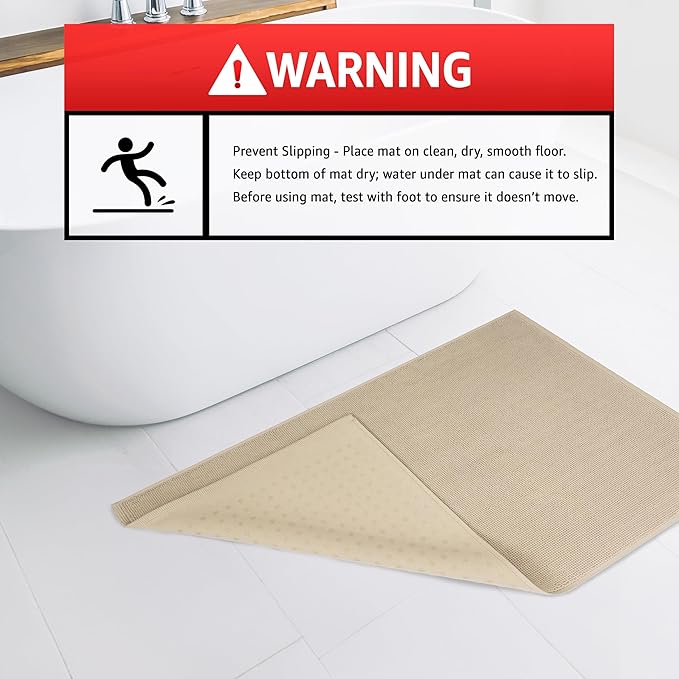 American Soft Linen Bath Rug, 20 in 34 in 100% Cotton Bath Mats Rugs for Bathroom, Slip Reducer Washable Shaggy Form Area Rugs, Beige Bath Rug