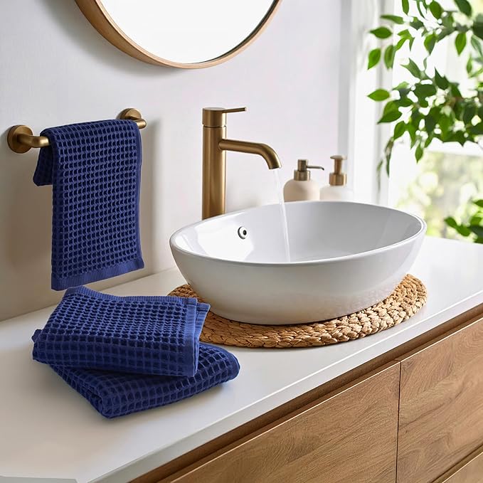 PÜSKÜL Organic Waffle Kitchen Towel 100% Turkish Cotton Set of 3 Navy Blue - Premium Quality, Soft, Quick-Dry, Absorbent, Lint-Free Hand Towels 32X16 Inches (3, Navy Blue)