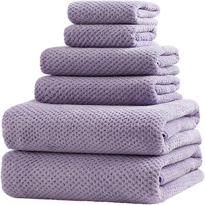 Extra Large Bath Towels Set for Bathroom 30x60 Inches Super Soft Light Weight Quick Dry Microfiber Shower Towels (Lavender,6 Piece)
