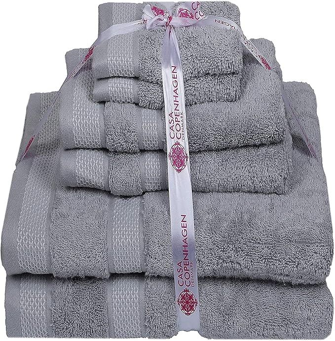 CASA COPENHAGEN Solitaire 6 Pieces Towel Set- Grey Violet, 600 GSM 2 Bath Towel 2 Hand Towel 2 Washcloth, Designed in Denmark Made of Soft Egyptian Cotton for Bathroom, Kitchen & Shower
