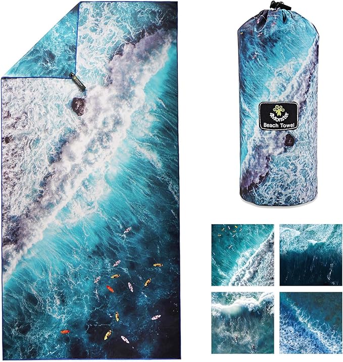 4Monster Microfiber Beach Towel Quick Dry,Super Absorbent Lightweight Travel Towel for Swimmers, Sand Free Camping Towel, Beach Towels for Pool,Swim,Water Sports,Yoga