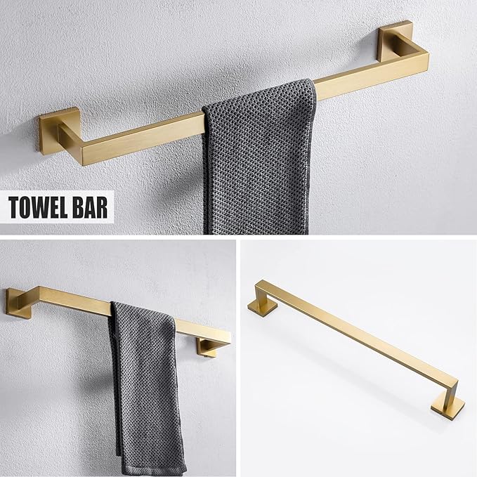 YACVCL 5 Piece Bathroom Hardware Set Brushed Gold, SUS304 Stainless Steel 23.6 Inch Bathroom Towel Holder Set, Brushed Gold Bathroom Accessories, Wall Mounted Towel Holder Set