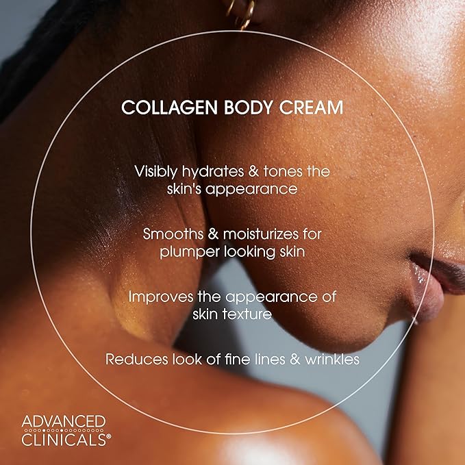 Advanced Clinicals Collagen Cream Body Lotion & Face Moisturizer | Skincare Anti Aging Collagen Lotion For Women, Men, Hand, & Neck Improves Look Of Crepe Skin & Uneven Dry Skin, 16Oz + Travel Size