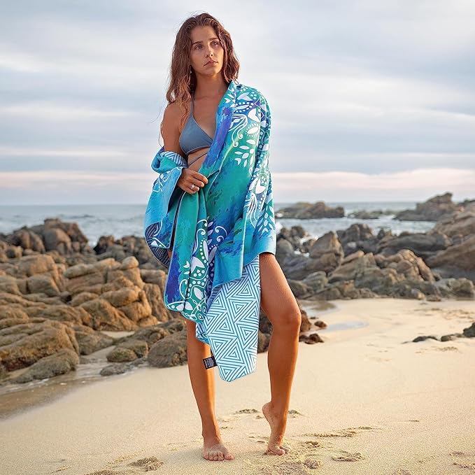 Elite Trend Quick Dry Towel Large 63x31 Inch - Microfiber Beach Towel - Perfect for Beach, Travel, Swimming, Pool, Yoga, Hiking, Camping - Lightweight, Fast Drying, Compact for Adults (Mandala Blue)
