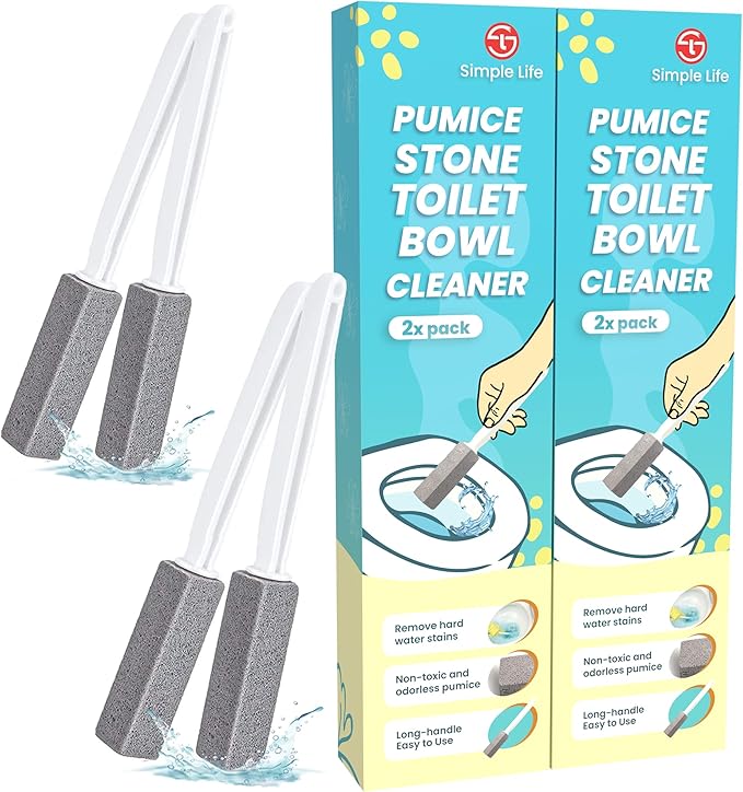 Simple Life Pumice Stone Toilet Bowl Cleaner | Toilet Pumice Stone with Extra Long Handle | Scouring Stick for Toilet Cleaning, Stain Removal on Toilets, Grills, Tiles, Grout & Pools | 4 Pack
