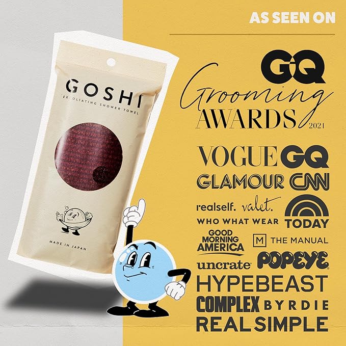 GOSHI Exfoliating Shower Towel - Rip-Resistant Exfoliating Washcloth for All Skin Types - Brick Red - Made in Japan