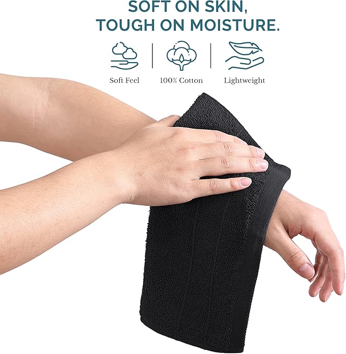 Casa Platino 100% Cotton Washcloths 24 Pack - Spa & Salon Quality Face Cloths - Ring Spun, Soft & Absorbent Wash Cloths for Body, Beauty, Home, Gym - Fingertip Towels Set- 13"x13", Black Towels Set