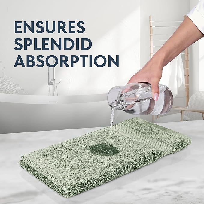 White Classic Luxury Light Green Hand Towels - Soft 100% Turkish Cotton | Highly Absorbent Hotel spa Bathroom Towel Collection | 16x30 Inch | Set of 6