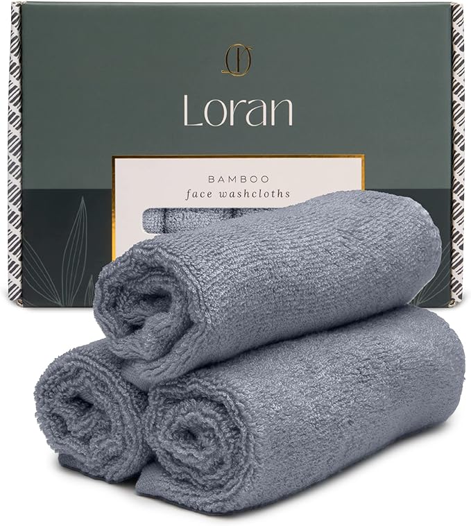 Silver Grey Washcloths Set of 6 Soft Facial Cloths 10” x 10” 100% Viscose Derived from Bamboo Spa-Like Feel Silky Face Cloth for Skin Cleansing