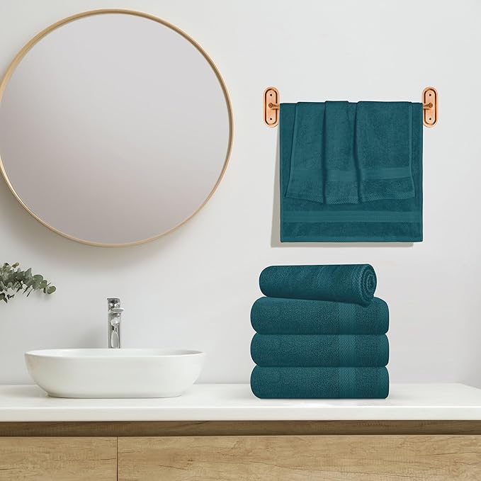 GLAMBURG Ultra Soft 6-Piece Hand Towel Set 16x28-100% Ringspun Cotton - Durable & Highly Absorbent Hand Towels - Ideal for use in Bathroom, Kitchen, Gym, Spa & General Cleaning - Teal