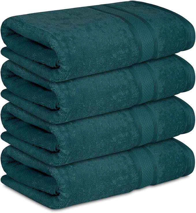 Casa Lino Teal Bath Towels Set of 4 (54" x 27") - Large Bathroom Towel Set - 100% Cotton Towels for Bathroom - Highly Absorbent & Quick Dry Bath Towel Multipack - New Apartment Essentials